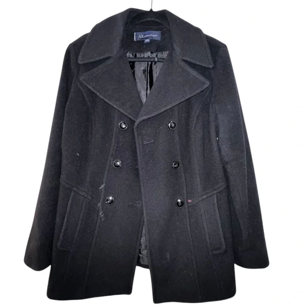 Anne Klein Wool Blend Black Double-Breasted Coat